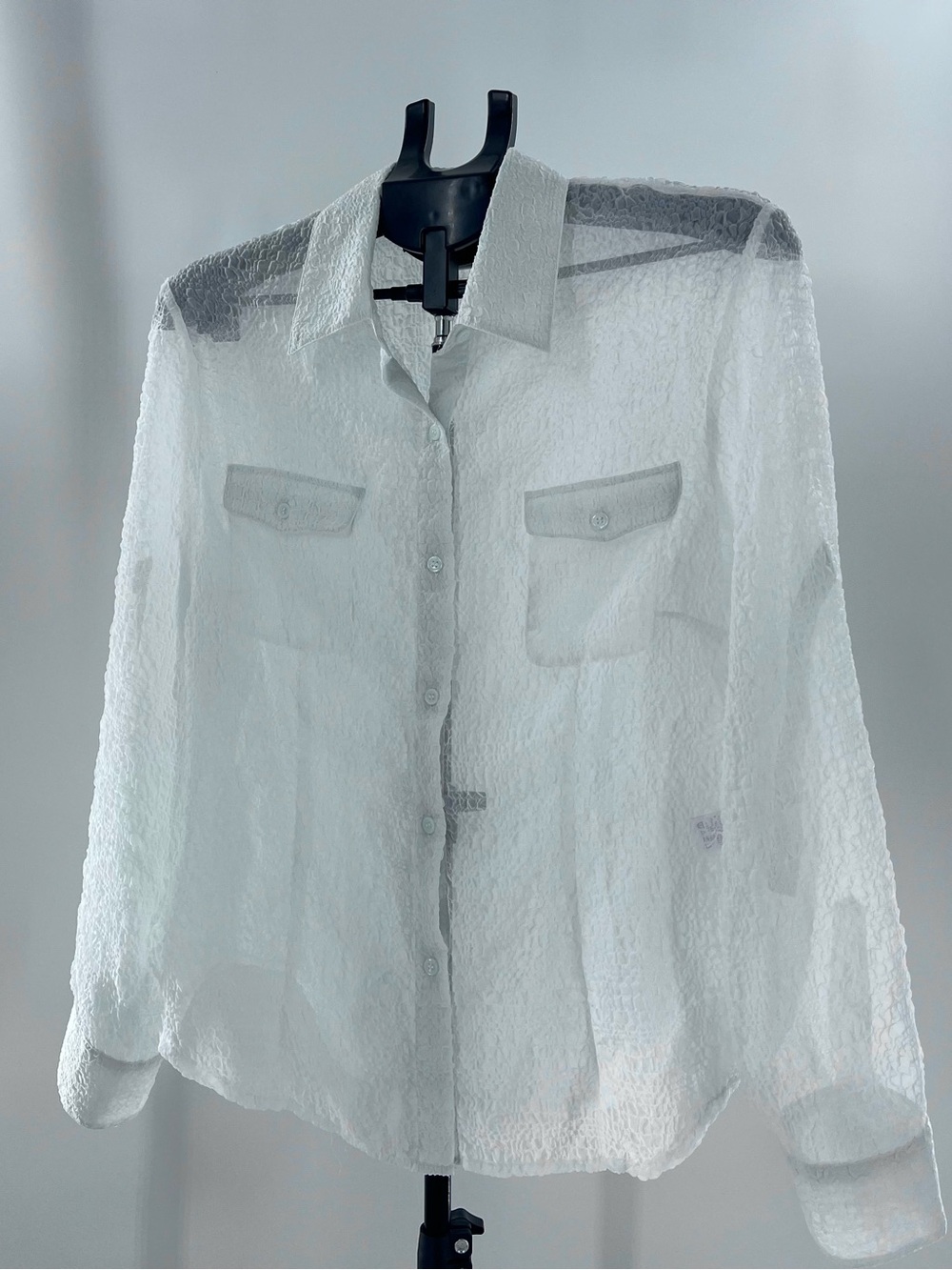 Nine West White Semi-Sheer Button-Down Blouse